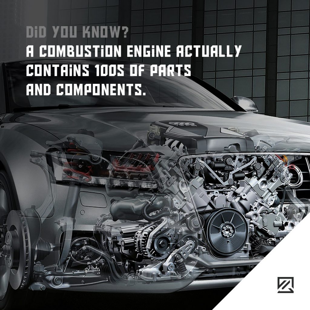 A combustion engine actually contains 100s of parts and components MILTA Technology